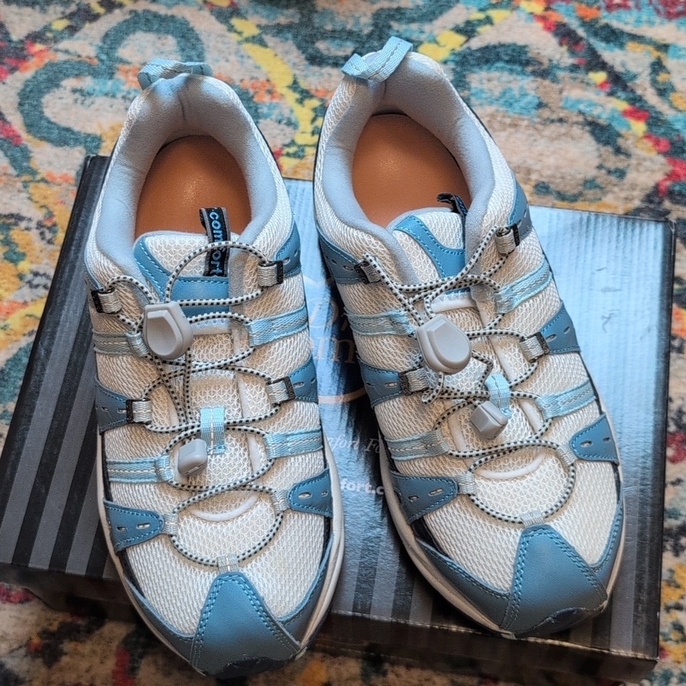 Dr. Comfort Womens Athletic Sneakers Size 10W Mesh & Leather White/Blue